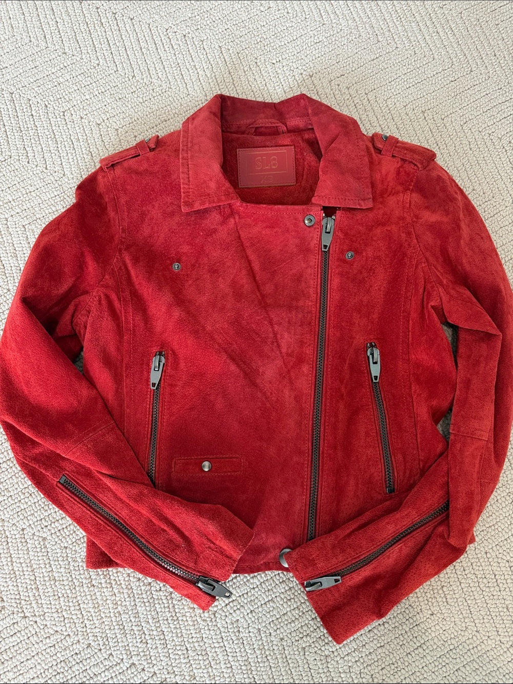 SLB Red Suede Asymmetric Moto Jacket - Women's